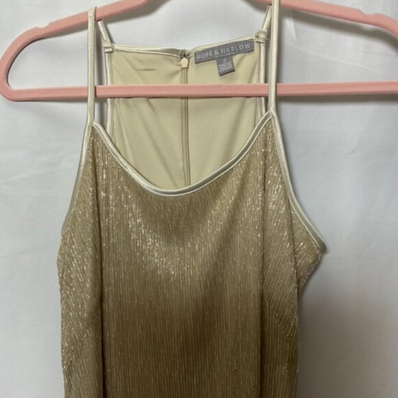 Hope & Harlow Gold Spaghetti Strap Lined Mini Dress with Zippered Back. Size 2 - Picture 2 of 7